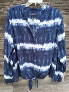INC International Concepts Woman Navy & White Tie-Dye Top Size 20W